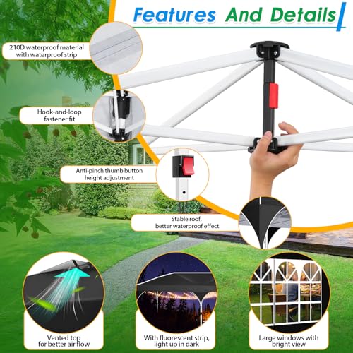 COBIZI 10x20 Pop up Canopy Tent with 4 Sidewalls Outdoor Canopy Tent for Party with Push Center Lock & Air Vent, 2000mm+Waterproof Gazebo Canopy UPF 50+with 4 Sandbags,12 Stakes & 6 Ropes,Black - color: Black, size: 10x20ft With 4 Sidewalls