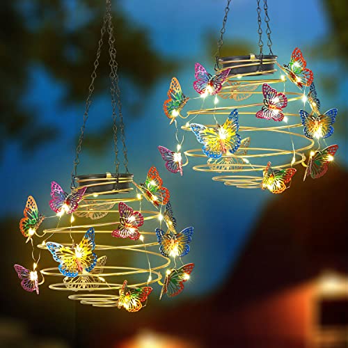 2 Pack Butterfly Solar Lights Outdoor Hanging Lantern with Handle, Solar Powered Butterflies Garden Decor for Outside Patio Yard Porch Pathway Butterfly Gifts for Women (Warm White LED Lights) - color: butterfly lantern