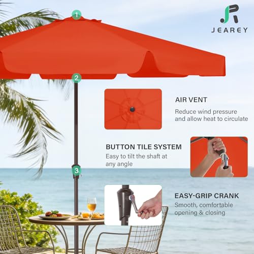 JEAREY 9 FT Patio Umbrella Outdoor, Table Umbrellas Market Umbrella w/Push Button Tilt/Crank, 8 Sturdy Ribs(Orange) - color: Orange