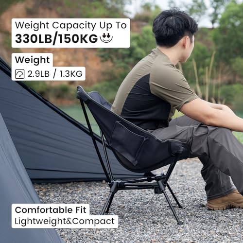 ONETIGRIS Tigerblade Camping Chair, Lightweight Folding Backpacking Hiking Chair, Compact Portable 330 lbs Capacity - color: Grey