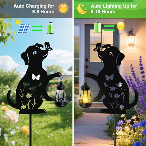 Solar Lights Outdoor Stakes, Metal Dog Solar Lights,Birthday Gifts for Women Mom Grandma, Waterproof Hanging Lantern Garden Ornaments Decor Outside Backyard, Yard Art, Patio, Pathway - color: Dog-Warm White-1 Pack