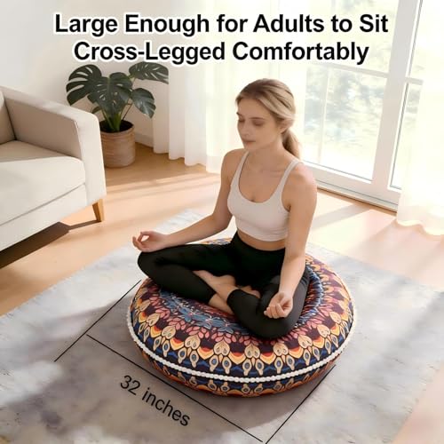 LOVMOC 32 Inch Round Floor Pillow for Adults Set of 2, Large Thick Memory Foam Boho Mandala Meditation Floor Seating Cushion, Machine Washable for Living Room Outdoor Yoga Floor Sitting, Blue - color: Blue, size: 2 Count (Pack of 1)
