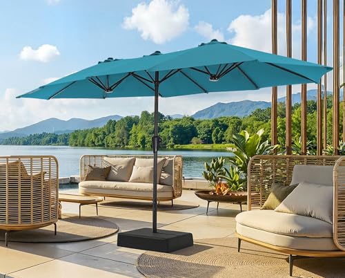 SUPERJARE 13FT Outdoor Patio Umbrella with Base Included, Double Sided Pool Umbrellas with Fade Resistant Canopy, Large Table Umbrella for Deck, Market, Backyard - Lake Blue - color: Lake Blue, size: 13FT