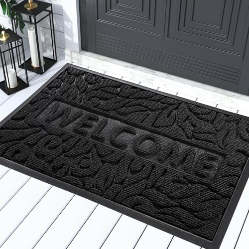 Yimobra Welcome Mat Outdoor 29.5x17, Waterproof Non-Slip Outdoor Mats for Front Door Outside Entrance, Low-Profile Entryway Mat Indoor for Garage Patio, Black - color: Black, size: 29.5x17 Inch