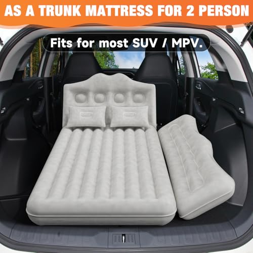 Car Air Mattress Bed: Inflatable Back Seat Air Mattress for Car, Thickened Camping Sleeping Pads with 2 Pillows & Air Pumps, Fits Sedan/Truck/SUV, Grey - color: Grey, size: Car Air Mattress