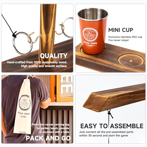 Ring Toss Game for Adults, Hook and Ring Game with Exclusive Carrying case & Unique Stainless Mini Cup, Super Easy to Assemble, XL Size(15.7" X 13"), Outdoor, Family