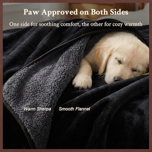 Waterproof Blanket for Bed, Couch, Sofa - Plush Throw Blanket to Protect Furniture, Stain Resistant, Leak-Proof, Double-Sided Flannel & Sherpa Fleece, Reversible Black & Grey, 40"x60" - color: Black & Grey, size: Throw (40"x60")