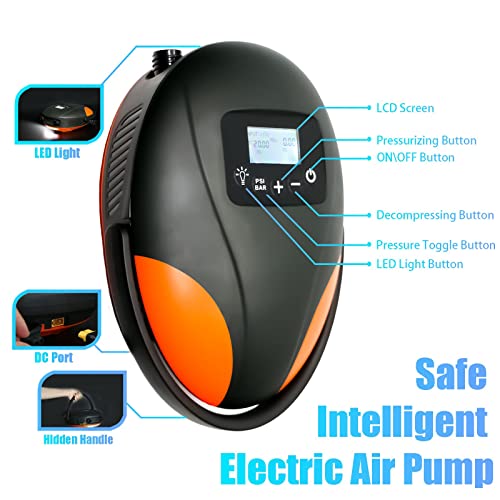 Paddle Board Pump,20PSI High Pressure SUP Electric Air Pump,Dual Stage Inflation SUP Electric Pump for Stand Up Paddle Boards,Boats,Kayak,Inflation & Deflation,12V DC Car Connector - color: Black