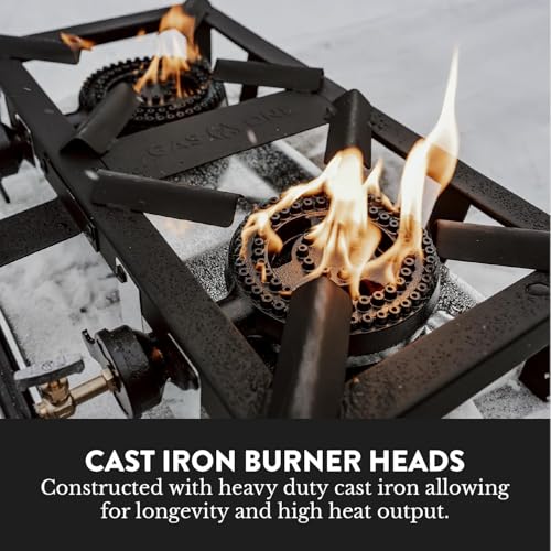 GasOne High Pressure Double Propane Burner - Outdoor Cooking with Heat Shield and Guard – Propane Burner Head for Camping, Tailgating, Seafood Boil, Home Brewing - Patent Pending - color: Black, size: Double Burner