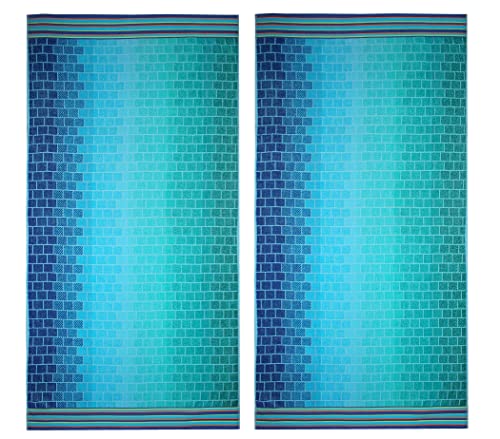 COTTON CRAFT Oversized XL Beach Towel 39 x 68-2 Pack - 100% Cotton Velour - Big & Huge - Pool Picnic Bath Towels - Jacquard Terry Thick Plush Super Soft Luxury - 450 GSM - Blue Tiles - color: Blue Tiles, size: 2 Pack - 39x68