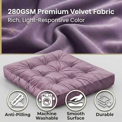 Meditation Cushion Set of 2, Floor Cushions for Adults, Velvet Floor Pillows for Sitting, Tufted Seat Cushions for Yoga, Living Room, Bedroom & Reading Nook, Machine Washable, 22 x 22 Inch, Lavender - color: Lavender, size: 2pack