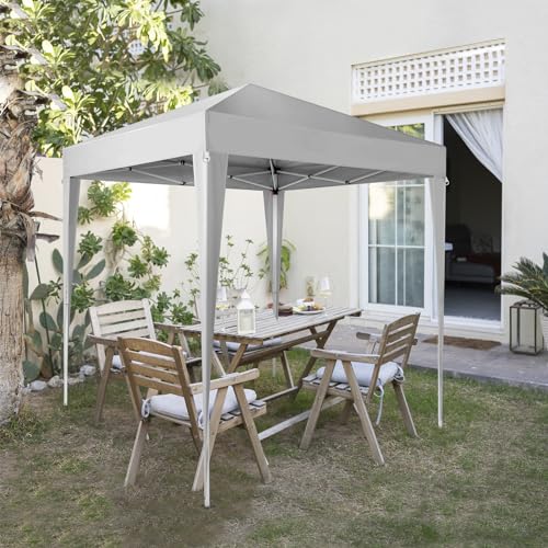 VINGLI 6.5x6.5 Pop Up Canopy Tent, Outdoor Foldable Portable Canopy for Camping, Patio, Parties, EZ Up Gazebo with Carry Bag (White) - color: White, size: 6.5x6.5