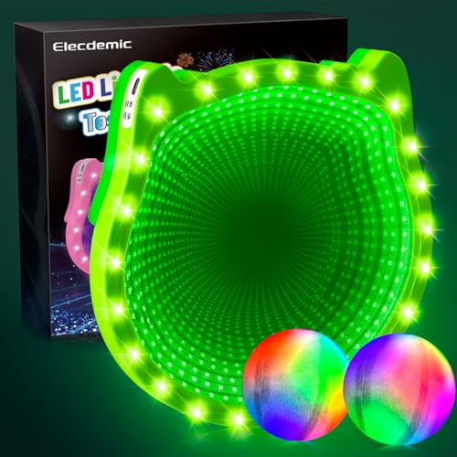 3D LED Light Up Toss Catch Ball Game Set Toys for Back Yard Outdoor Party Favors Glow in Dark Sticky Paddle Baseball Gift Age 3 4 5 6 7 8 9 10 11 12 Years Old Girls Boy Kid Family Adult - color: Green 1 Paddle 2 Balls