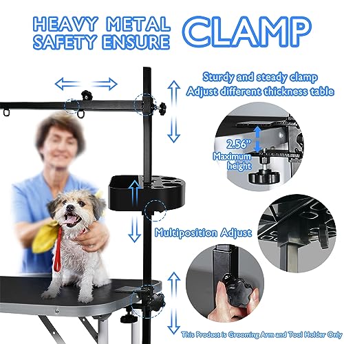 LEIBOU H-Shape Pet Grooming Table Arm with Grooming Hammock Tool Holder Noose and Clamp for Dogs and Cats Heavy Duty Aluminum Alloy Frame with 35.4” Adjustable Height and 36.2” ~ 50” Adjustable Width