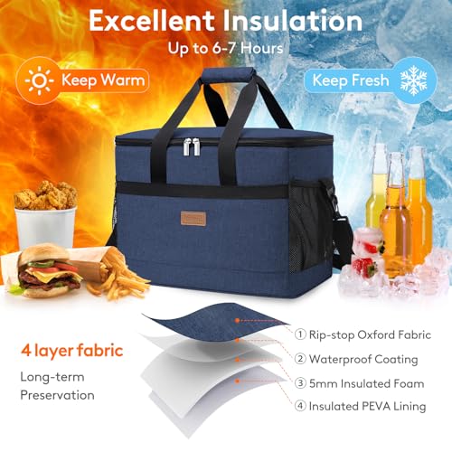 Lifewit Cooler Bag 30/50/60 Cans Collapsible and Insulated Large Lunch Bag Leakproof Soft Cooler Portable Tote for Camping/BBQ/Family Outdoor Activities - color: Dark Blue, size: 50-Can(30L)