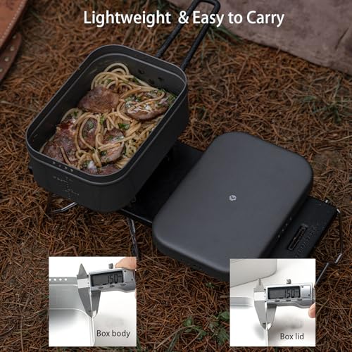Campingmoon Camping Mess Tin Pressure Relief Aluminum Dinner Box Camping Bowls Cooking Pot with Foldable Handle for Camping & Cooking - color: CM-H-2013(Gray)