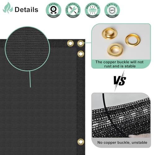 SunnyRoyal 4' x 25' Black Privacy Fence Screen Heavy Duty Windscreen Mesh Fencing Shade Fabric with Brass Grommets for Outdoor Fence Garden Patio Swimming Pool - color: Black, size: 4' x 25' Standard size