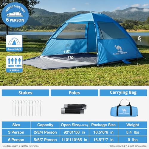 CAMEL CROWN Beach Tent UPF 50+ Sun Shelter for 2/3/5/6 Person, Lightweight Portable Sun Shade with Sand Anchor, Family Beach Day & Outdoor Adventures - color: Aqua Blue, size: 5/6 Person