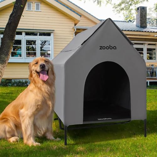 Zooba 48" XL Outdoor Dog House – Weatherproof Elevated Pet Shelter, Breathable Mesh & Steel Frame, Easy to Assemble & Clean, Large Dog Houses for All Seasons (Grey) - color: Grey, size: XLarge: 48 inch