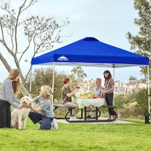 EAGLE PEAK Pop Up Canopy Tent with Wheeled Carry Bag, 8 Stakes, 4 Ropes, 4 Weight Bags, Easy Set Up Tent Canopy, 10x10 ft, 100sqft of Shade, Blue - color: Blue, size: 10x10