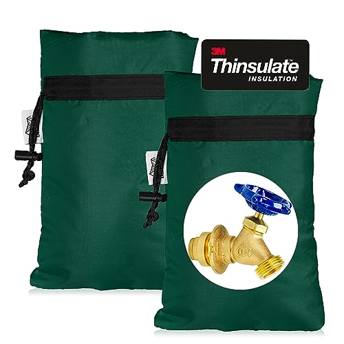 Enlarge Outdoor Faucet Cover for Winter Freeze Protection, 3M Thinsulate, 10"H x 6.3"W Hose Bib Covers for Wall Taps Outside, Waterproof & Frost Free Insulated Spigot Cover, 2 Pcs Faucet Socks - Green - color: Green, size: 6.3"W x 10"H (2pcs)