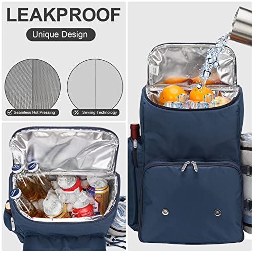 Picnic Backpack for 4 Person with Large Insulated Cooler Bag, Picnic Basket Set with Wine Pouch, Waterproof Picnic Blanket & Cutlery Set. Perfect for, Camping, Party
