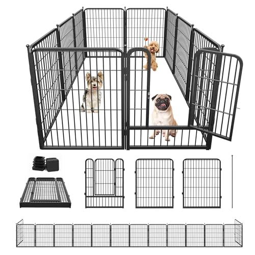 Dog Playpen 32 inch 10 Panels Portable Pet Fence Outdoor for Yard Indoor Dog Pen for Medium/Small Animals, Large Pet Puppy Playpen Heavy Duty Pet Fence for RV Camping, Yard - color: Black-23ft, size: 32 inch