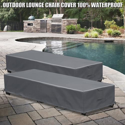 Lounge Chair Covers Outdoor Waterproof Patio Chaise Lounge Cover 600D Weather Resistant Material, UV Protection, Windproof Design 2 Pack 78" x 26" x 12" H, Grey - color: Grey, size: 2 Pack (78"l X 26"w X 12"h)