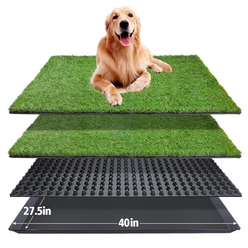 Dog Grass Pad with Tray,40''X27.5''Large Artificial Turf Grass Potty,XL Reusable 3-Layer Dogs Pee Potty Grass Pads, Easy to Clean Portable Dog Litter Box for Indoor/Outdoor Potty Training Toilet