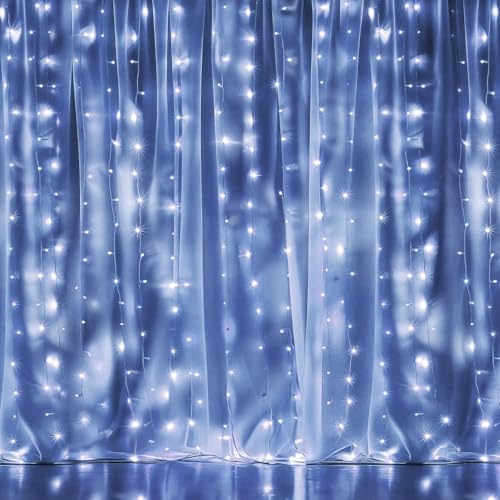 Dazzle Bright 300 LED Curtain String Lights, Christmas Fairy Lights for Bedroom with 8 Lighting Modes, Connectable Waterproof Window Lights Party Wedding Garden Wall Decor, White - color: White