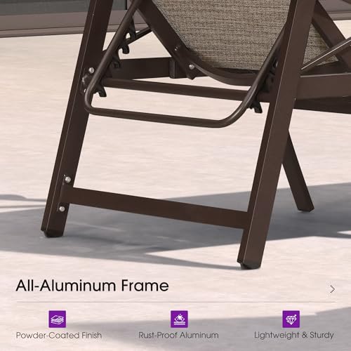 PURPLE LEAF Outdoor Oversized Chaise Lounge Chair Set of 3 Patio Pool Lounger Aluminum Chairs with Side Table and Wheels Adjustable Tanning Recliner with Armrests for Outside Yard Beach, Ivory Granite - color: Ivory Granite, size: Oversized Upgrade
