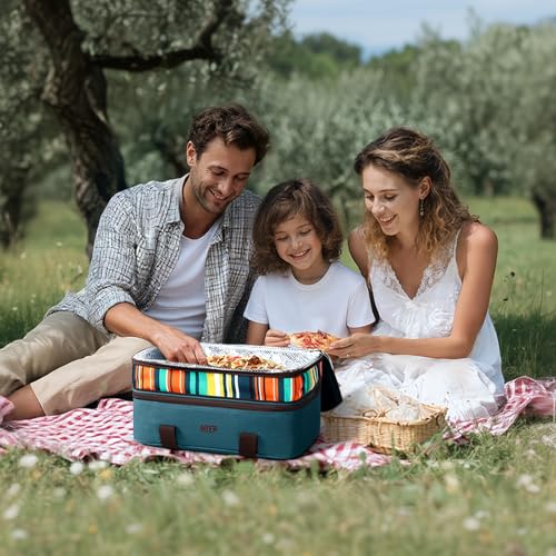 MIER Insulated Double Casserole Carrier Bag for Lasagna Lugger, Potluck Parties, Picnic, Beach, Fits 9 x 13 Inches Baking Dish, Casserole Dish, Expandable by Mid Zipper, Peacock Blue - color: Peacock Blue
