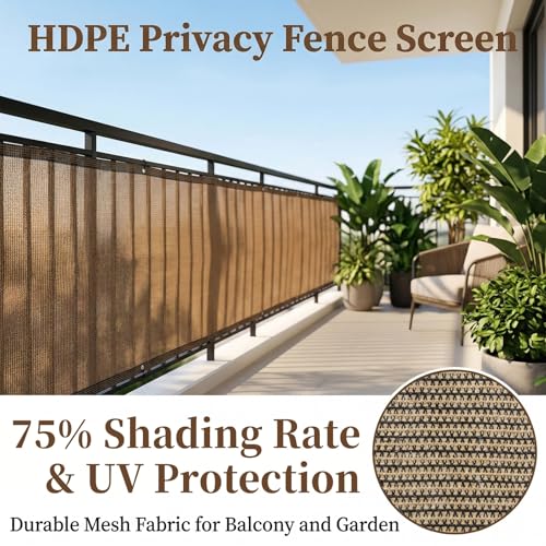 RAINFLOW Fence Privacy Screen Outdoor - Balcony Privacy Screen Garden Mesh Fence Panels Shade Cloth Decorative Plastic Covering Porch Screens Cover for Apartment Patio Backyard Wall 3' x 10' Brown