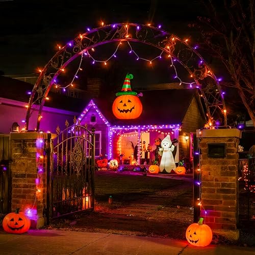 JMEXSUSS 600 LED Halloween String Lights Outdoor, Orange and Purple Halloween Lights Clear Wire, Twinkle String Lights Plug in for Tree Christmas Decorations - color: Orange and Purple, size: 600 LED