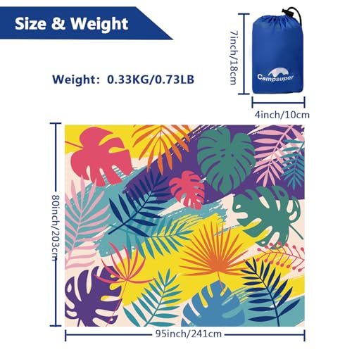 Beach Blanket Waterproof Sandproof Oversized 95”x 80”,Sand Free Beach Mat with Corner Pockets,Portable Mesh Bag for Beach Festival,Picnic,Travel and Outdoor Camping (Colorful Leaves)