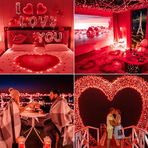 String Lights Indoor Bedroom, 33FT 100 LED Fairy String Lights Outdoor Waterproof, 8 Modes Memory Twinkle Christmas Light Plug in for Classroom Dorm Patio Tree Garden Decor (Red) - color: Red, size: 100LED