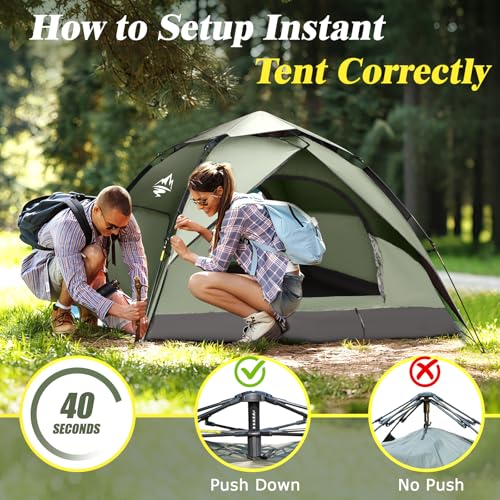 Camping Tent 2/3/4 Person Instant Pop Up Tents for Camping - 40s Automatic Easy Setup Tent with Rainfly, Double-Layer Waterproof & Windproof Instant Tents with Welcome Mat for Camping & Hiking - size: Green 2 Person