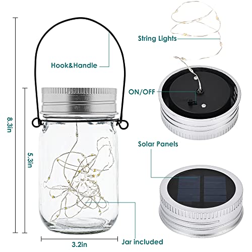 GIGALUMI Hanging Mason Jar Solar Lights, 6 Pack 30 Led Hanging Solar Lanterns Outdoor Waterproof, Hangers and Jars Included, Outdoor Decor for Balcony, Garden, Patio, Yard, Wedding - size: 6 Pack