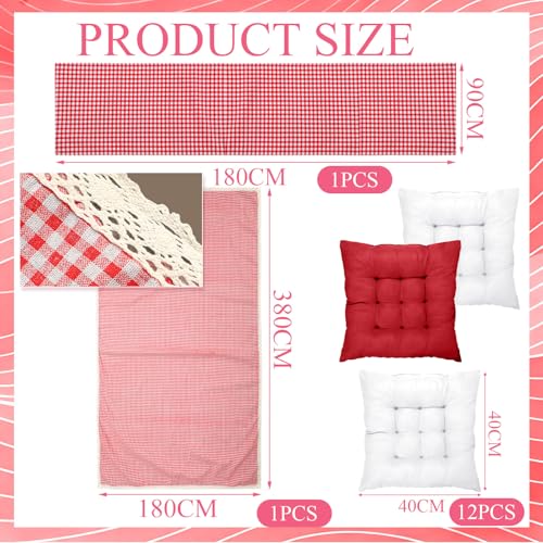 Extra Large Outdoor Picnic Blanket with Table Runner and Floor Pillow Cushion for Picnic Wedding Birthday Baby Shower Backyard Decor(59 x 102'',Burgundy,White,8 Pcs) - color: Burgundy,white