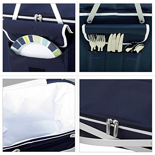 Picnic at Ascot Patented Collapsible Insulated Picnic Basket Equipped with Service For 4- Designed and Assembled in USA - color: Navy