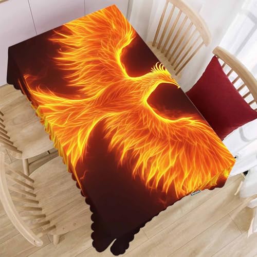 Fire Bird Decorative Table Cover for Kitchen, Fantasy Fire Phoenix Bird Oblong Tablecloth Dining Table Cloth Tabletop Tablecloths for BBQ Picnic Coffee 52"X70", 4-6 Seats - color: Fire Bird