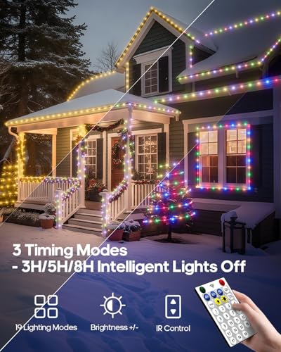 ICRGB Solar Rope Lights Outdoor, 66Ft 200LED 1800mAh Christmas String Lights with Remote, Type C, 19 Modes & Timer, IP67 Waterproof, Solar Light for Tree Patio Porch, Warm White to Multicolor - color: Multicolor to Warm white, size: 66FT