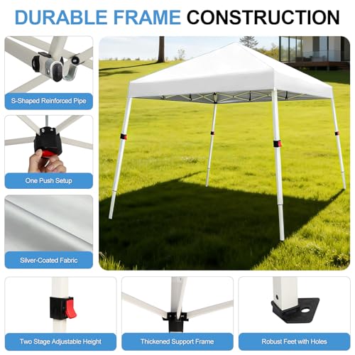 WEIZE 10x10 Slant Legs Pop Up Canopy Tent, 1-Button Push Setup Canopy Tent, Adjustable Height Instant Portable Shelter, Protable Backpack, Easy Outdoor Sun Shade for Events, 8x8 Top, White - color: White
