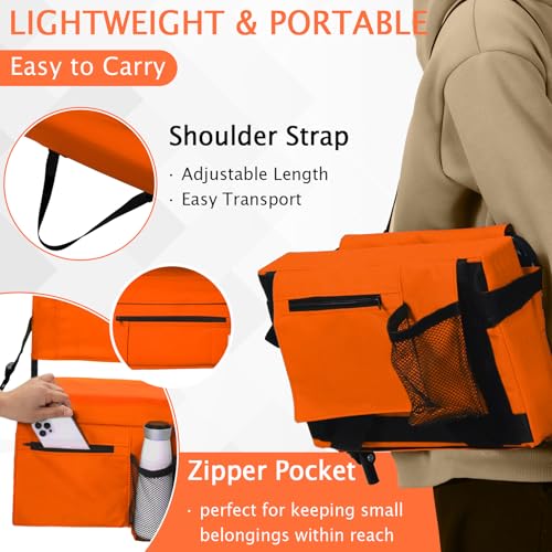 2pcs Stadium Seat for Bleachers with Back Support，Portable Bleacher Chairs with Back and Cushion，Includes Shoulder Strap and Cup Holder - color: Orange,2 Pack