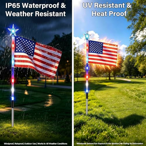 8 Piece Solar American Flag Pathway Lights, US Solar Flag Lights with 8 Lighting Modes, Patriotic Red White Blue Waterproof LED Outdoor Yard Garden Decorations for 4th of July (C) - color: C