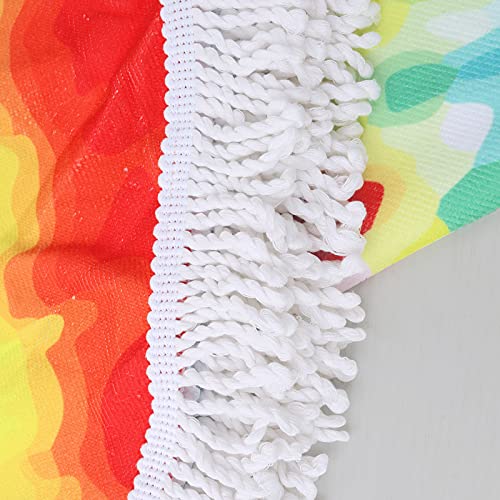 Violet Mist Round Beach Towel Tie Dye Round Beach Blanket Oversized Microfiber Blanket Extra Large Absorbent Fast Dry Sand Free Swim Pool Travel Yoga 60 inch Circle Towel with Tassels - color: Colorful Rainbow