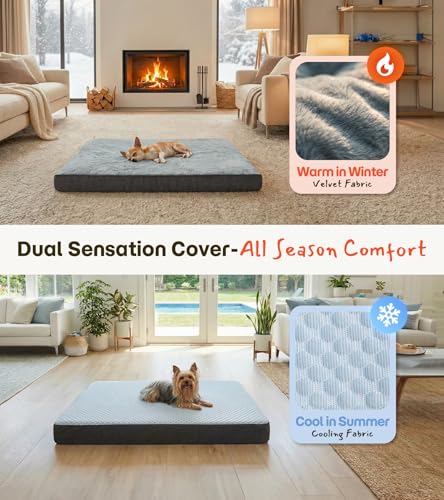 Dog Bed for Crate, Extra Large Cooling Mat for Dogs, Waterproof Dog Bed with Dual Surface Removable Washable Covers, 35 x 22 Inch Pet Bed with Egg Crate Foam - size: 35"L x 22"W x 3"Th