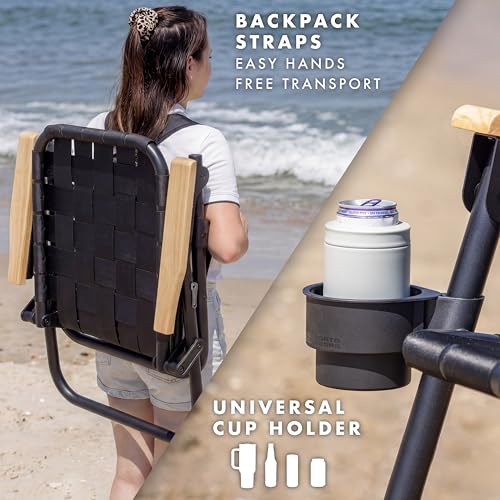 GoSports WOVN Beach Backpack Chair - 9 Styles Available - Premium Folding Camping Chair - color: Black