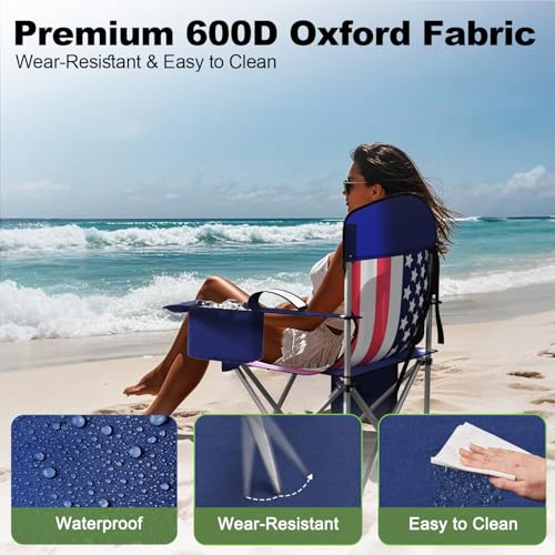 VTOY Folding Camping Chairs Durable 600D Oxford, Portable Outdoor Chair with Cooler Pouch, Cup Holder & Storage Pocket for Camping, Beach, Fishing - color: 2 Pack, Flag Color