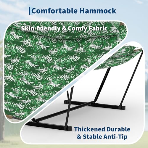 2 Person Double Hammock with Adjustable Steel Stand & Pillow, Heavy Duty Portable Outdoor Hammock Set, MAX 450 LBS Weight Capacity for Patio, Garden, Beach, Backyard - color: V-banana Leaf Green